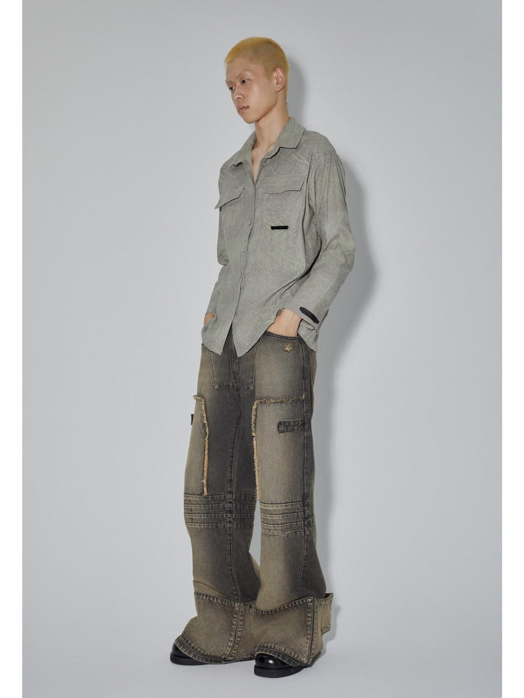 APRIORITY Marsh Green Textured Lapel Collar Vintage Open Cardigan Women's Polyester Shirts