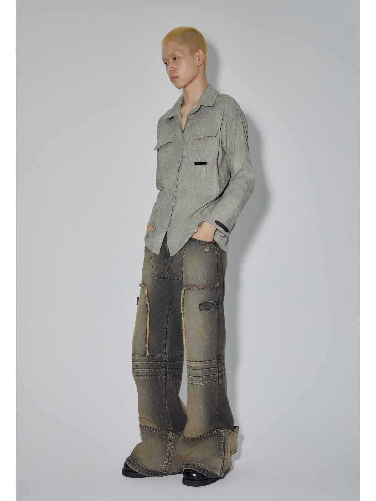 APRIORITY Marsh Green Textured Lapel Collar Vintage Open Cardigan Women's Polyester Shirts