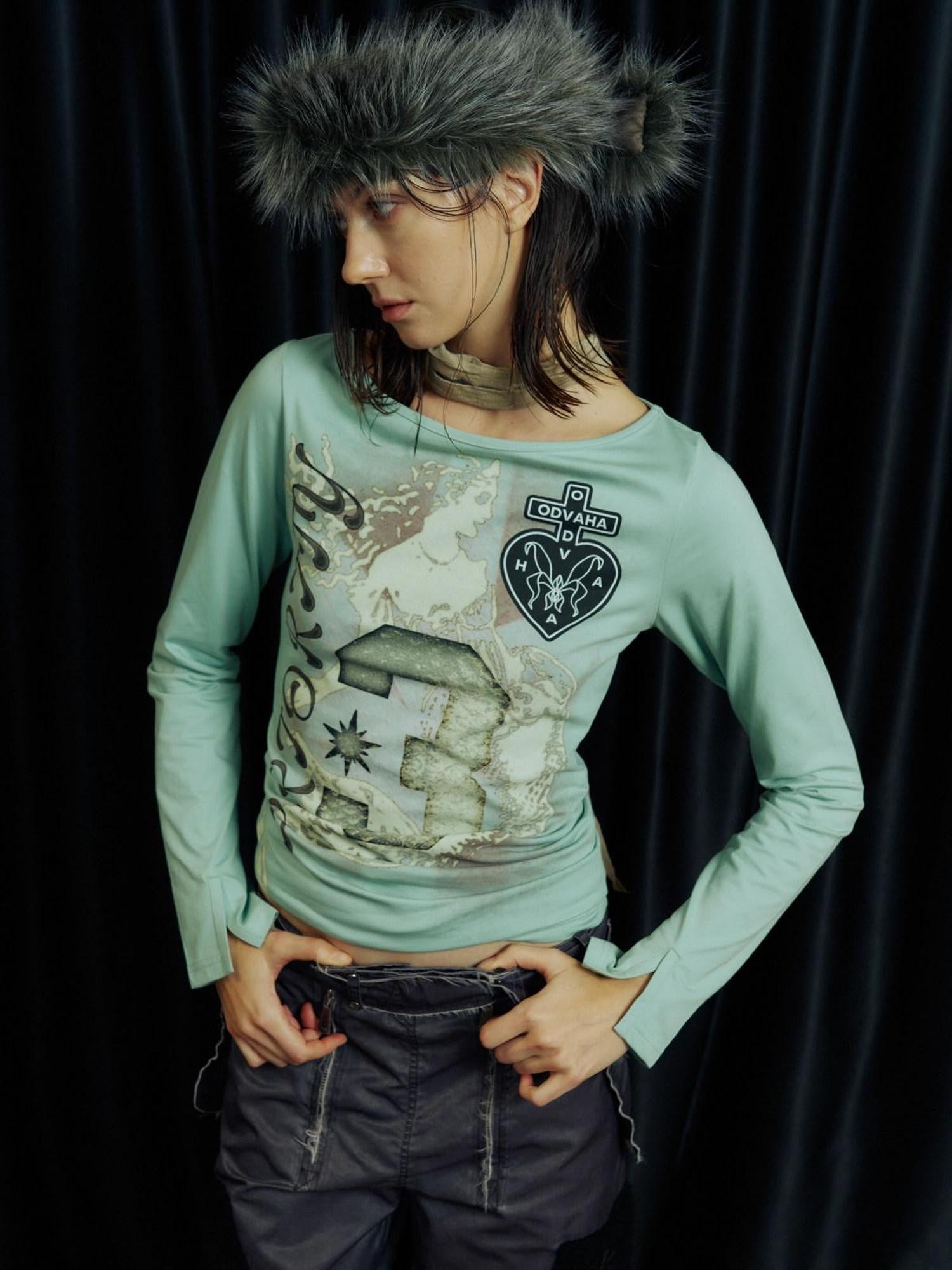 APRIORITY Mint Cooling Mermaid Digital Print Women's Cotton Poly Long Sleeve T-shirts