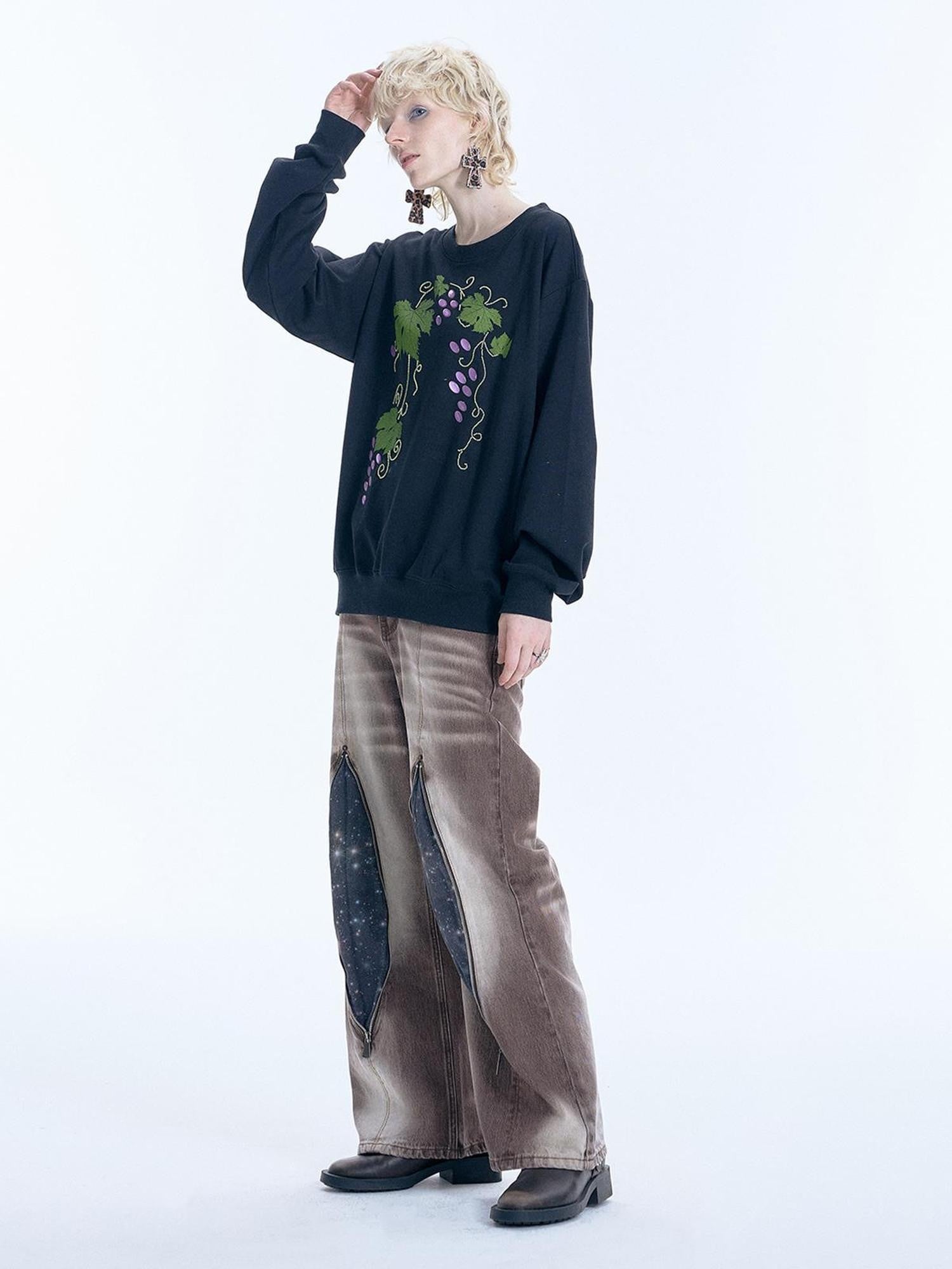 APRIORITY Mottled Botanical Print Self Heating Fabric Women's Cotton Blend Sweatshirts