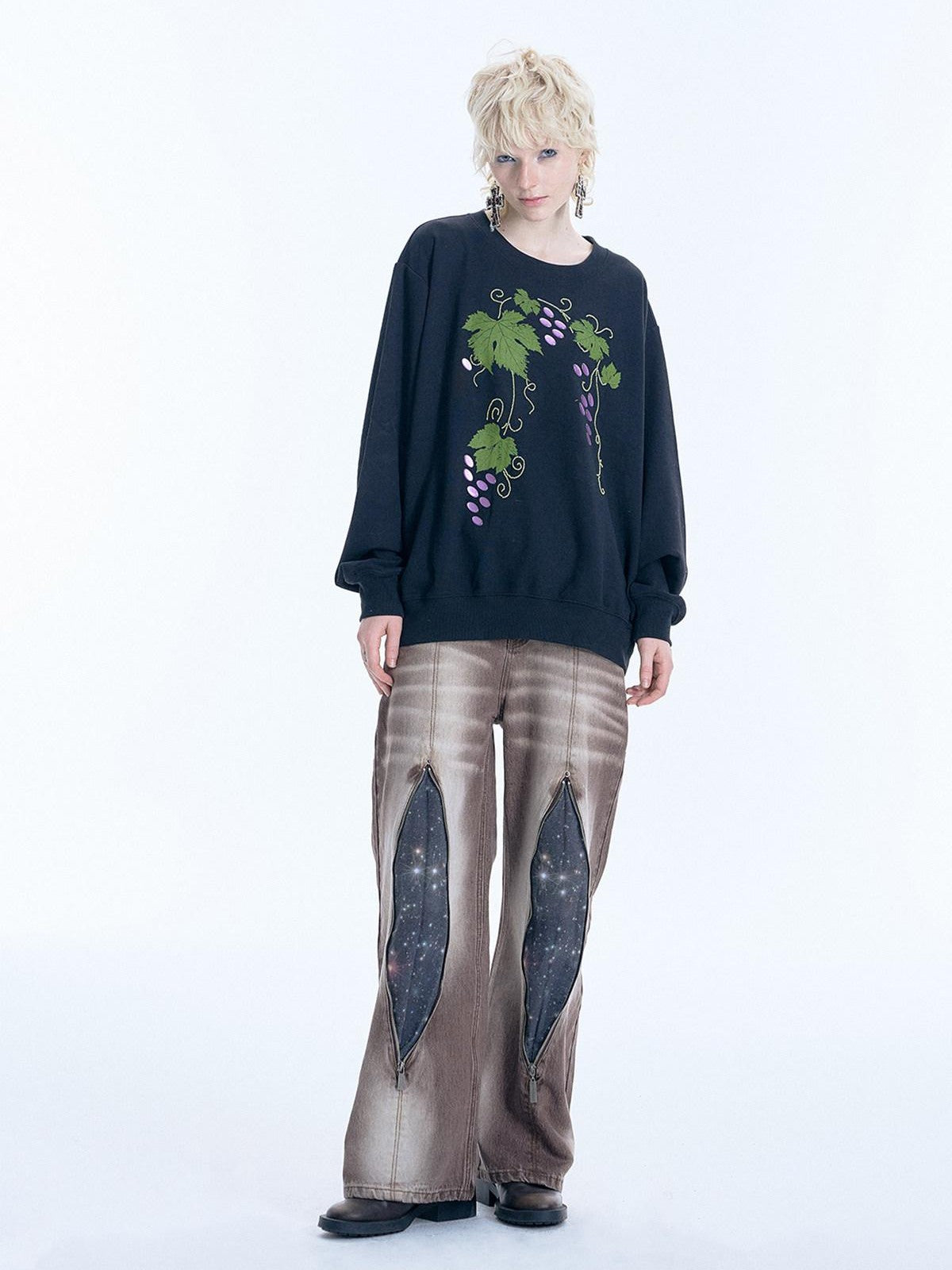 APRIORITY Mottled Botanical Print Self Heating Fabric Women's Cotton Blend Sweatshirts