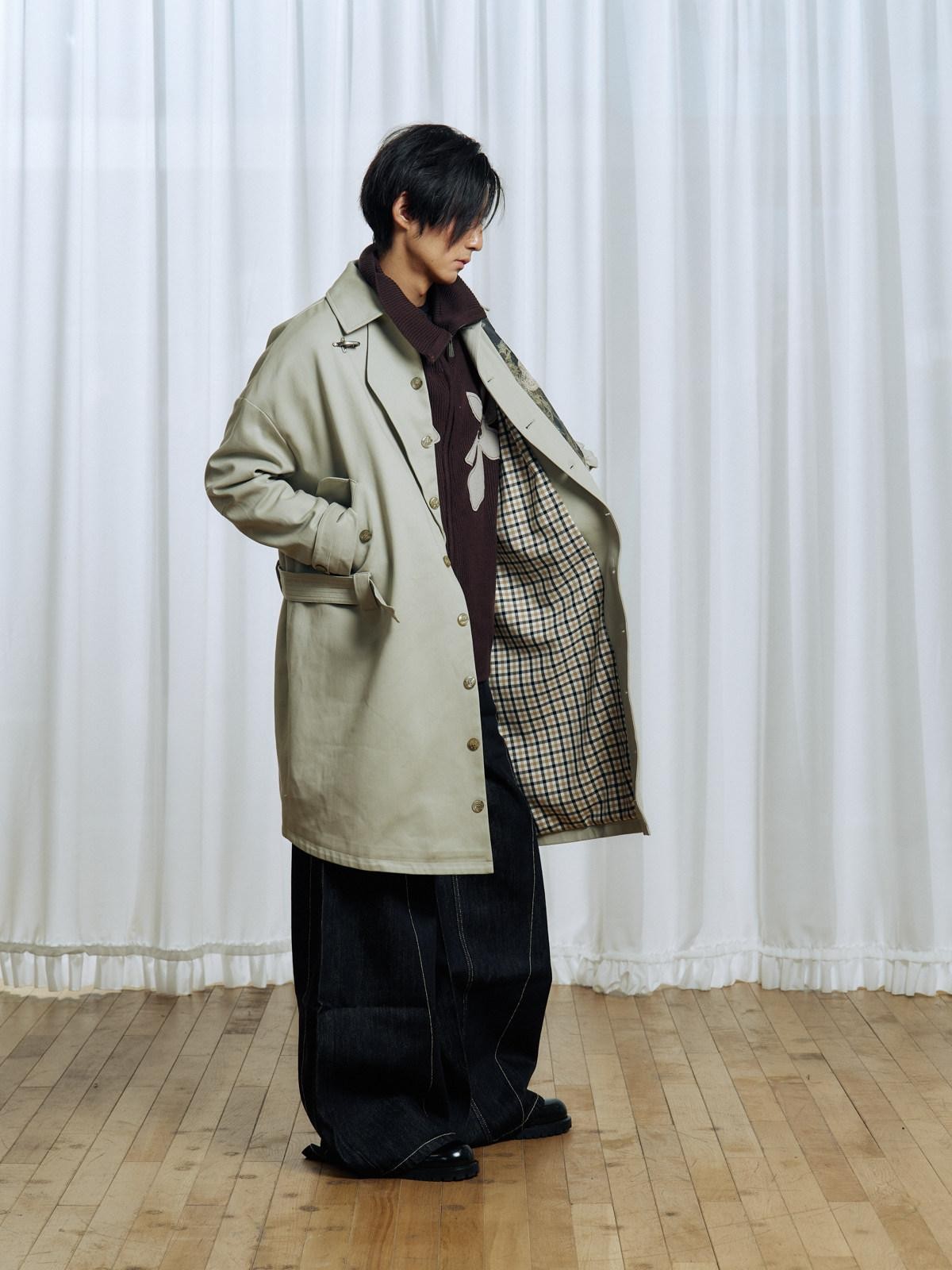 APRIORITY Off White Asymmetric Metal Buckle Women's Cotton Lyocell Blend Long Trench Coats