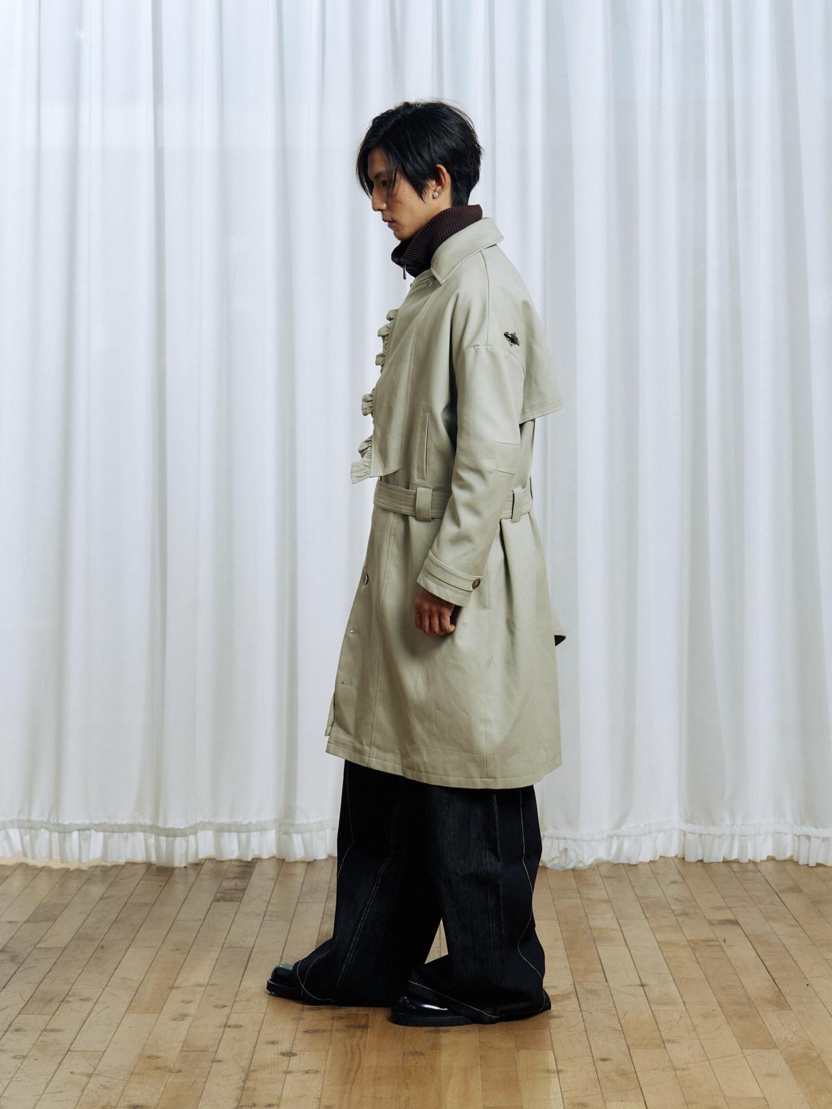 APRIORITY Off White Asymmetric Metal Buckle Women's Cotton Lyocell Blend Long Trench Coats