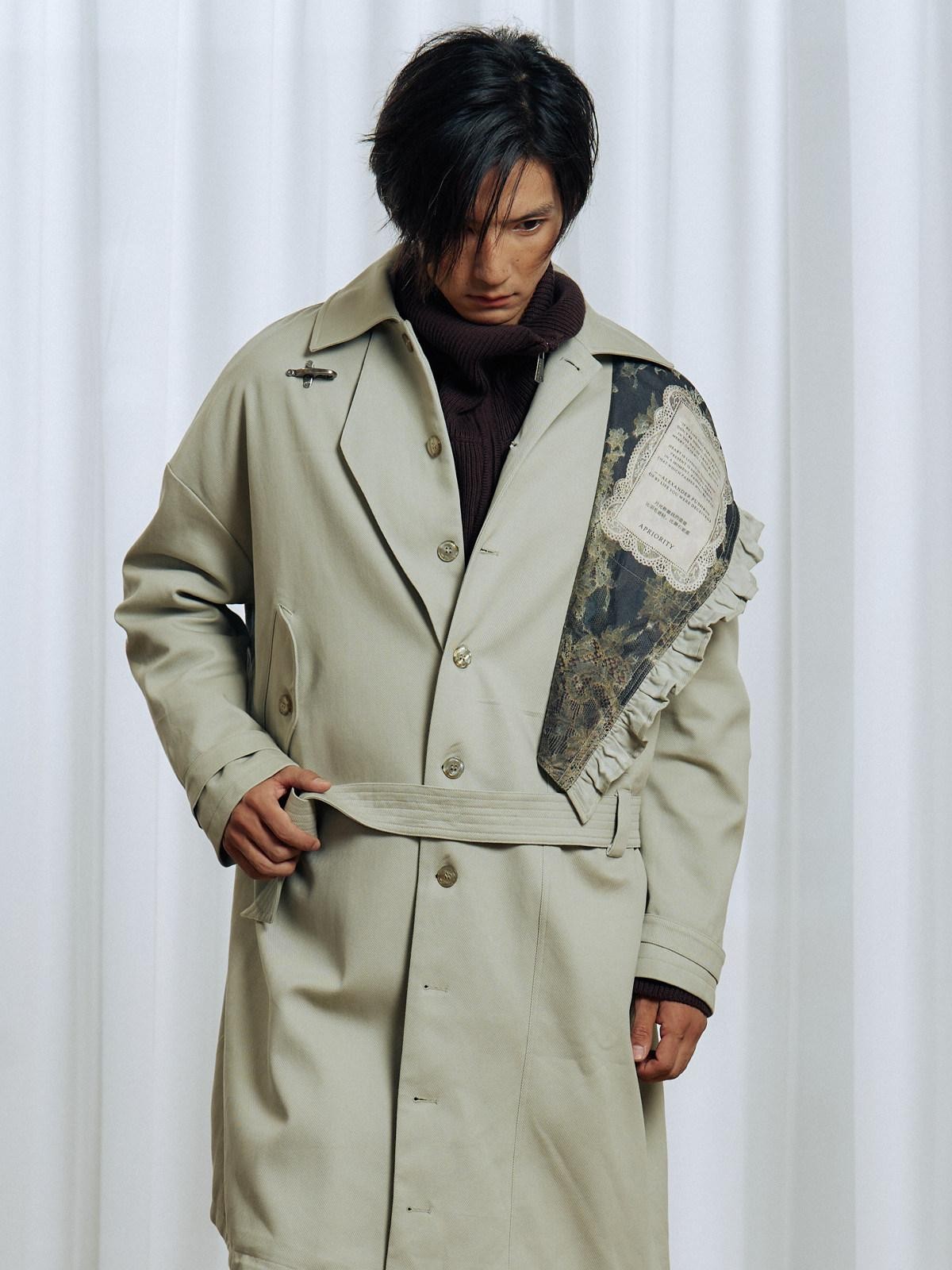 APRIORITY Off White Asymmetric Metal Buckle Women's Cotton Lyocell Blend Long Trench Coats