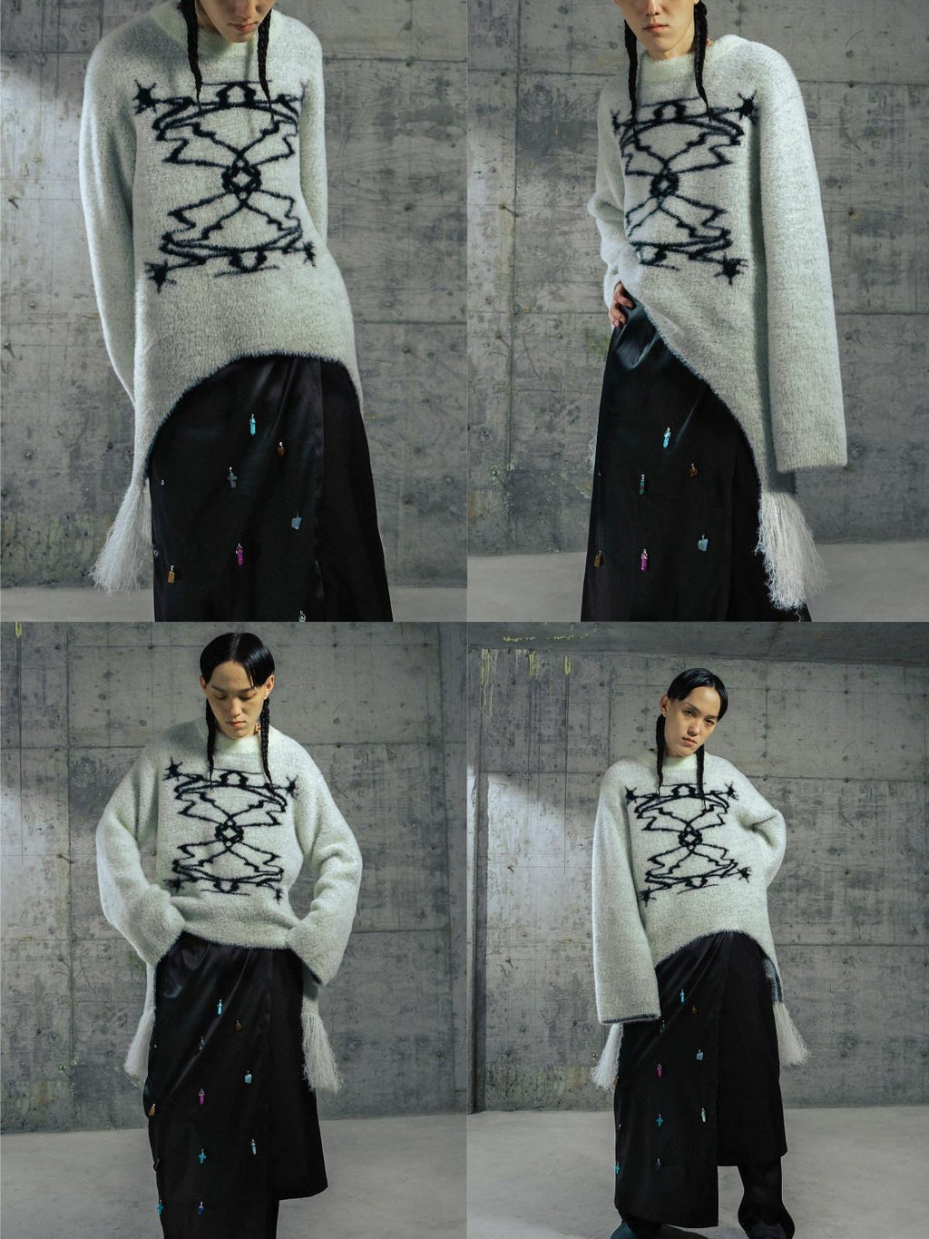 APRIORITY Off White Faux Mink Fur Tassel Loose Knit Women's Nylon Acrylic Sweaters