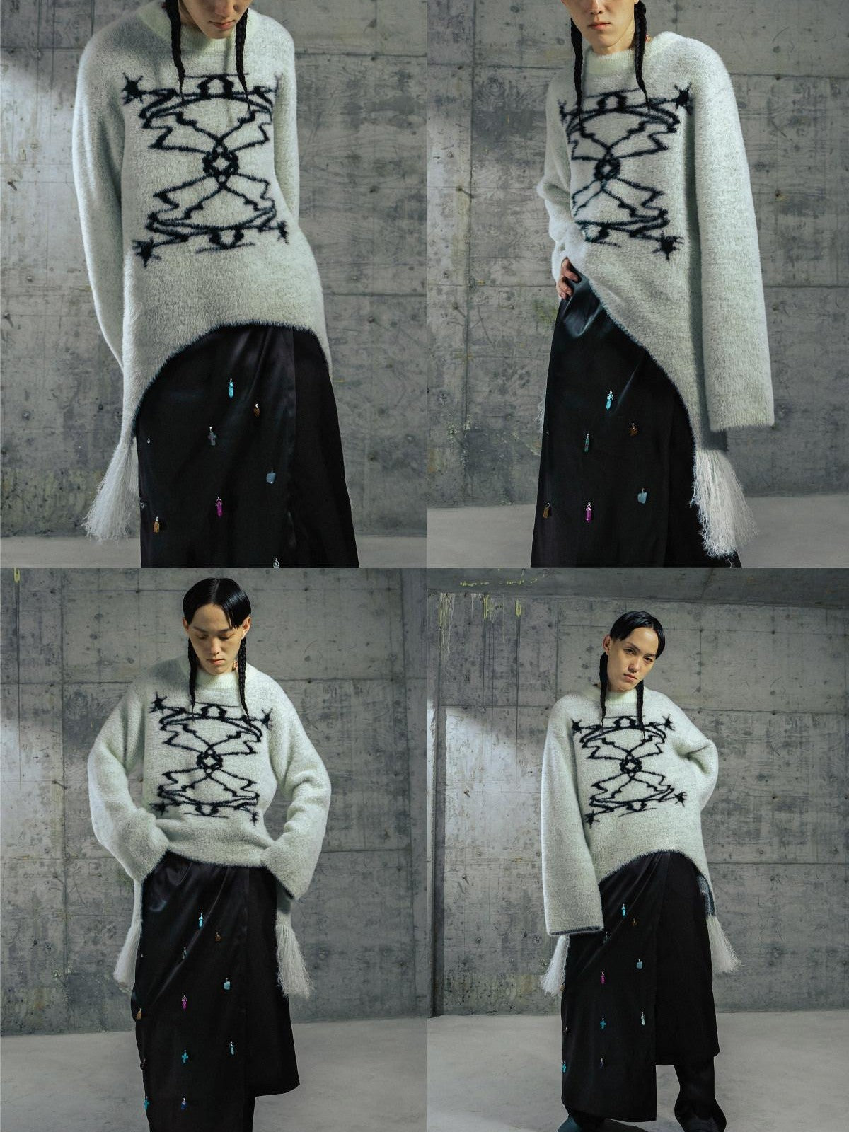 APRIORITY Off White Faux Mink Fur Tassel Loose Knit Women's Nylon Acrylic Sweaters