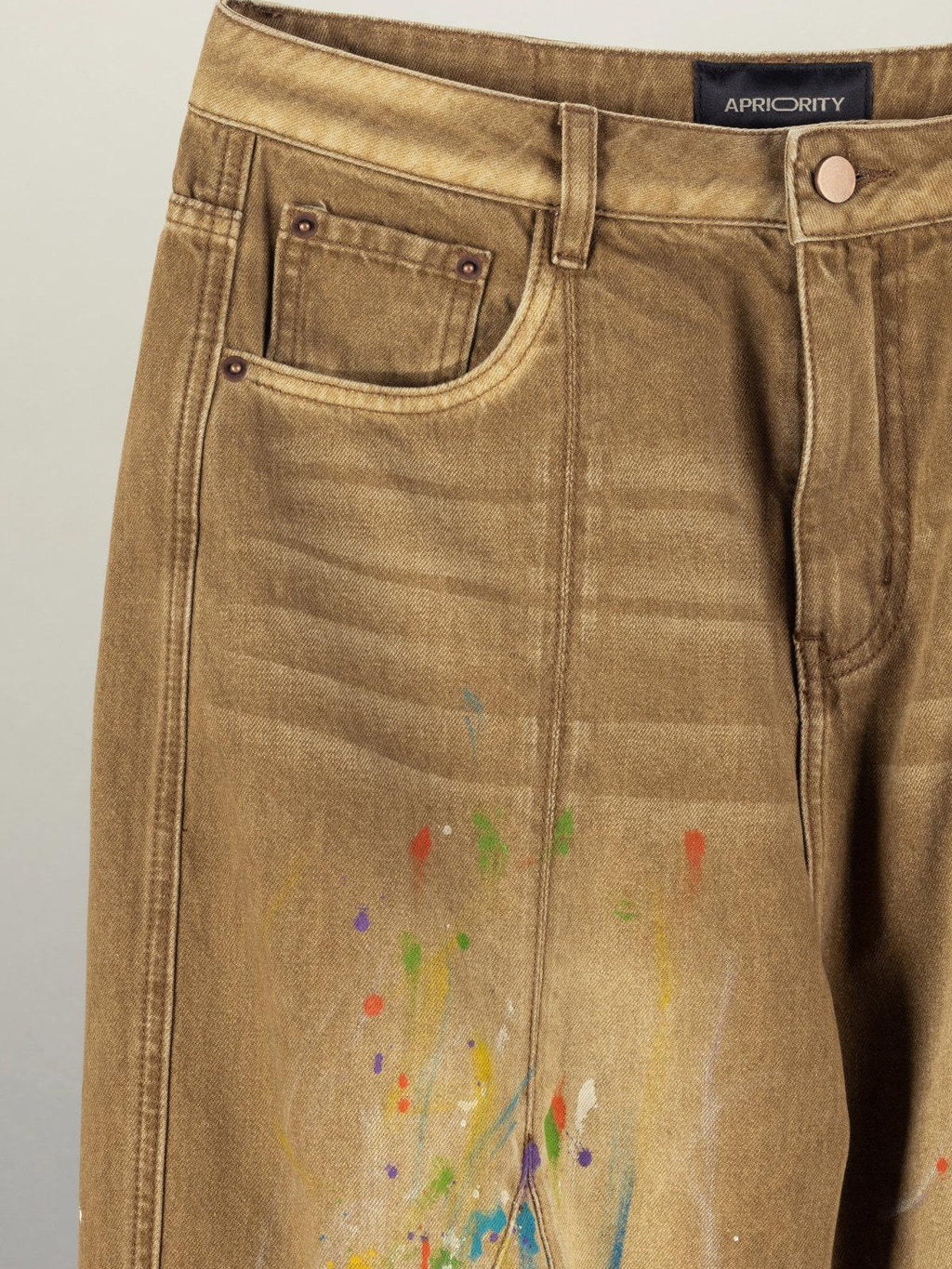 APRIORITY Paint Splatter Distressed Vintage Washed Wide Straight Women's Denim Chinos