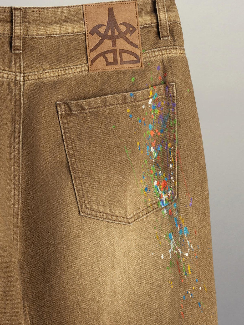 APRIORITY Paint Splatter Distressed Vintage Washed Wide Straight Women's Denim Chinos