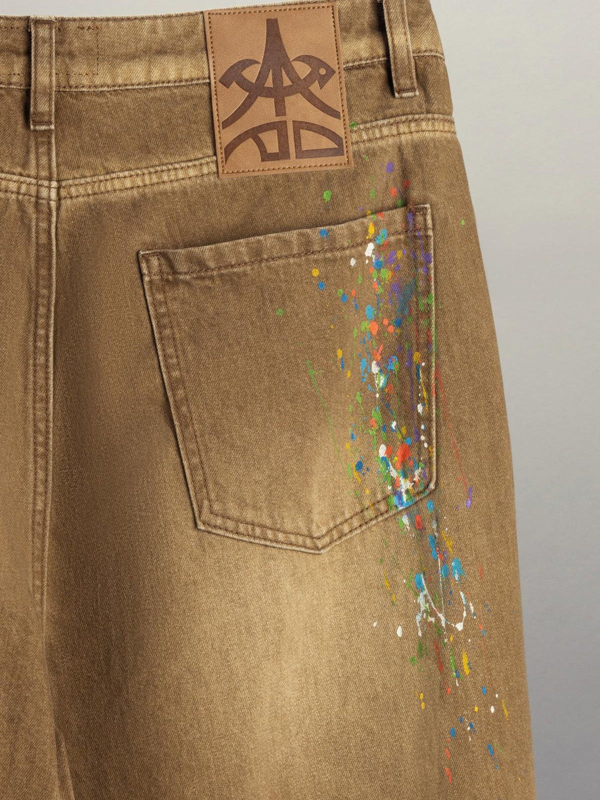 APRIORITY Paint Splatter Distressed Vintage Washed Wide Straight Women's Denim Chinos