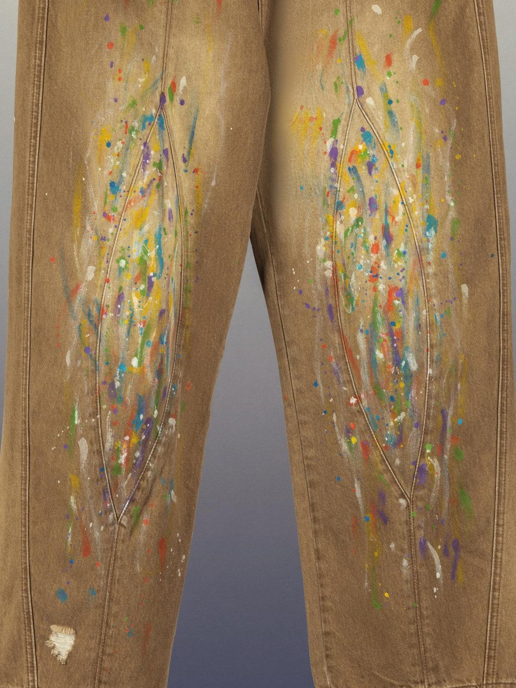 APRIORITY Paint Splatter Distressed Vintage Washed Wide Straight Women's Denim Chinos