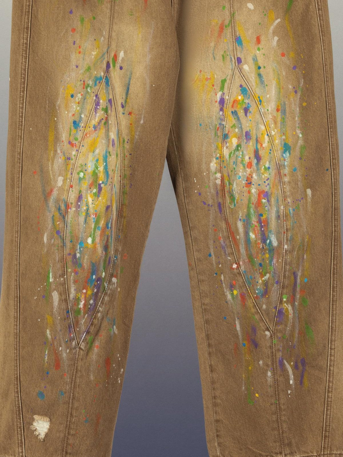 APRIORITY Paint Splatter Distressed Vintage Washed Wide Straight Women's Denim Chinos