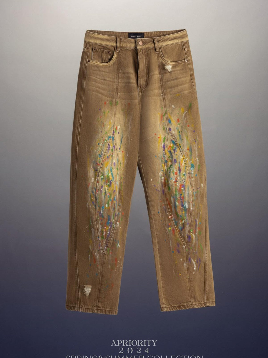 APRIORITY Paint Splatter Distressed Vintage Washed Wide Straight Women's Denim Chinos