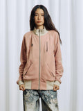 APRIORITY Pink Colorblock Elbow Patch Rib Stand Collar Women's Cotton Blend Casual Jackets