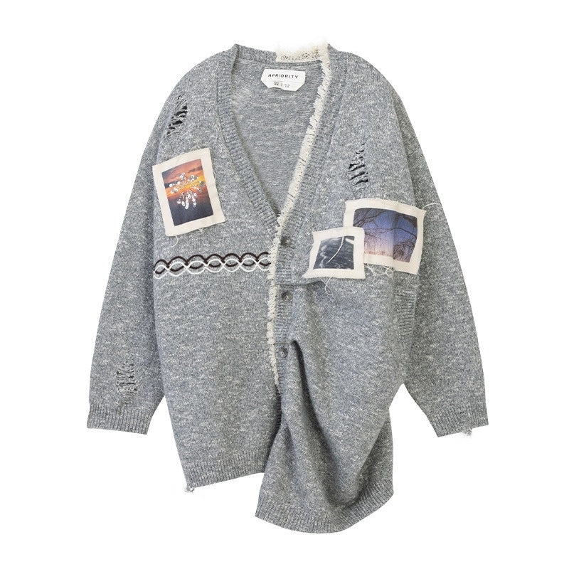 APRIORITY_Printed_Applique_Asymmetric_Wavy_Ruching_Women's_Cotton_Blend_Cardigans_989217457258_MISSTT
