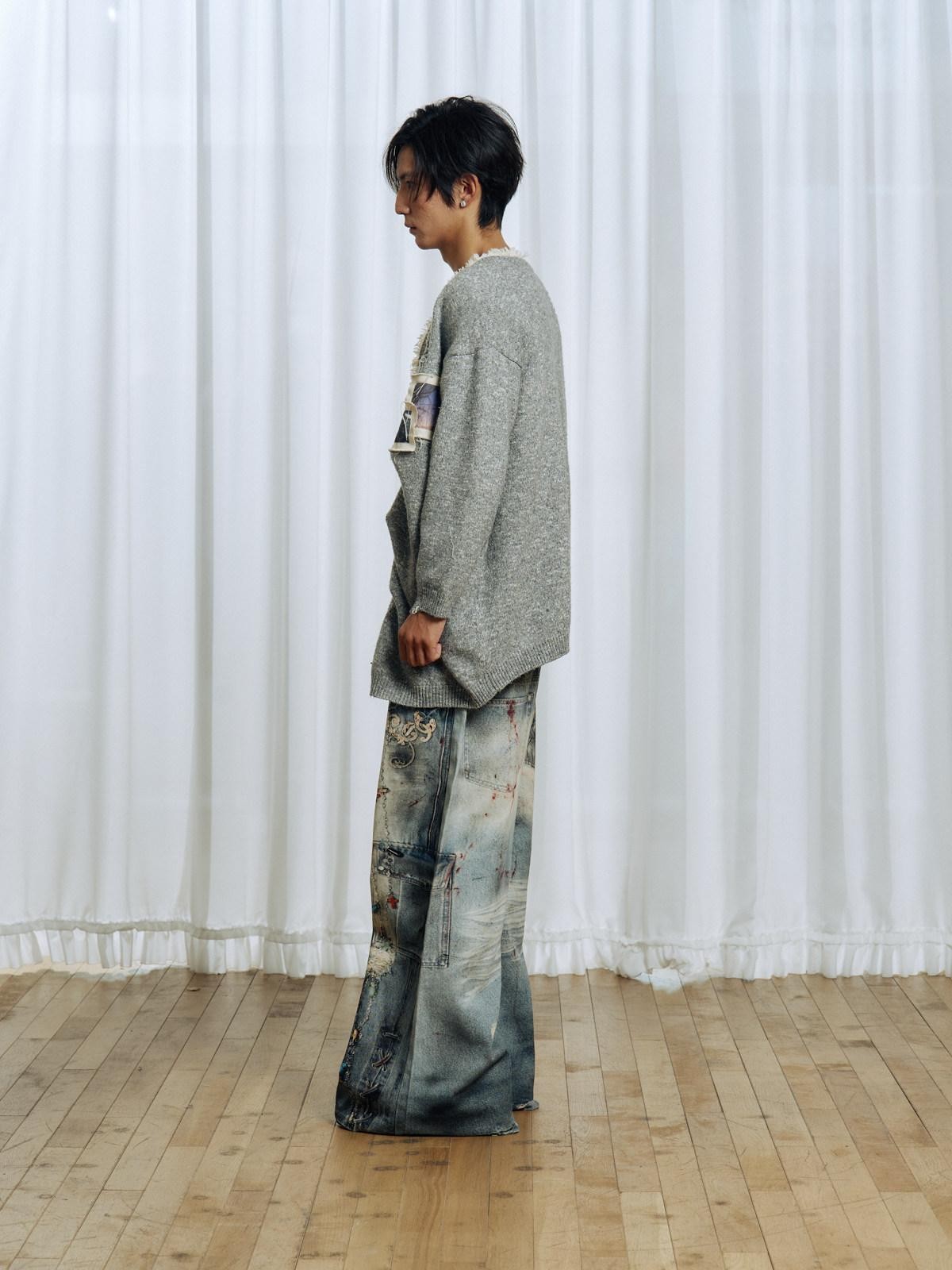 APRIORITY Printed Applique Asymmetric Wavy Ruching Women's Cotton Blend Cardigans