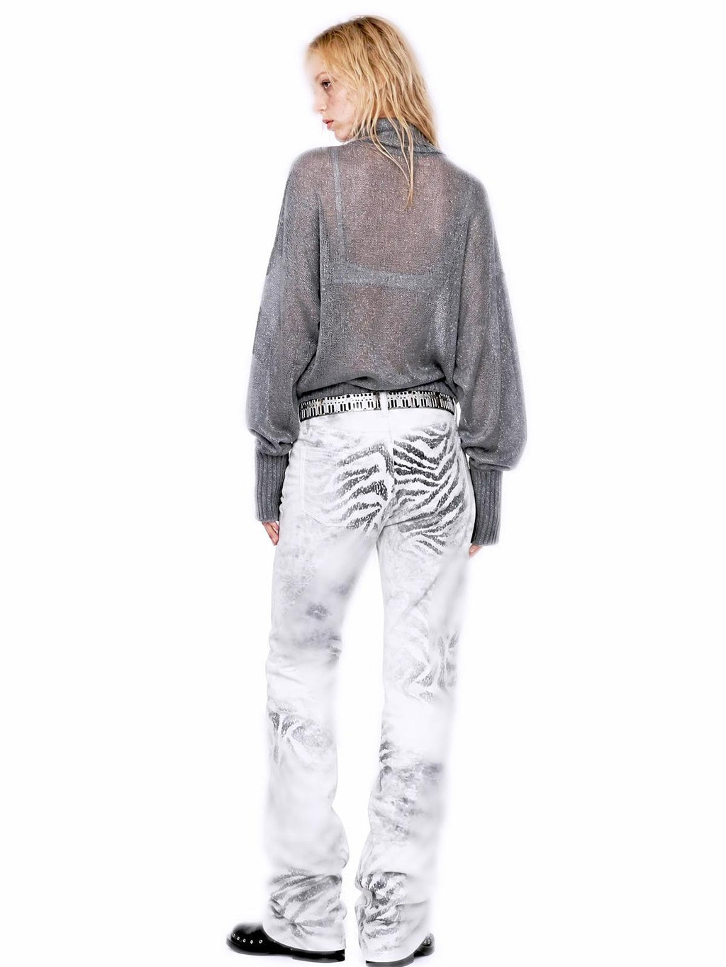 APRIORITY Printed Butterfly Batwing Sleeve Women's Mohair Wool Blend Turtleneck Sweaters