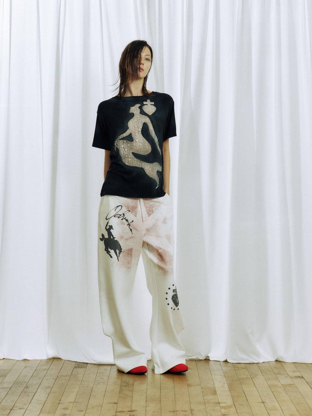APRIORITY Printed Knitted 3d Cut Asymmetric Cuff Women's Cotton Lyocell Blend Sweatpants