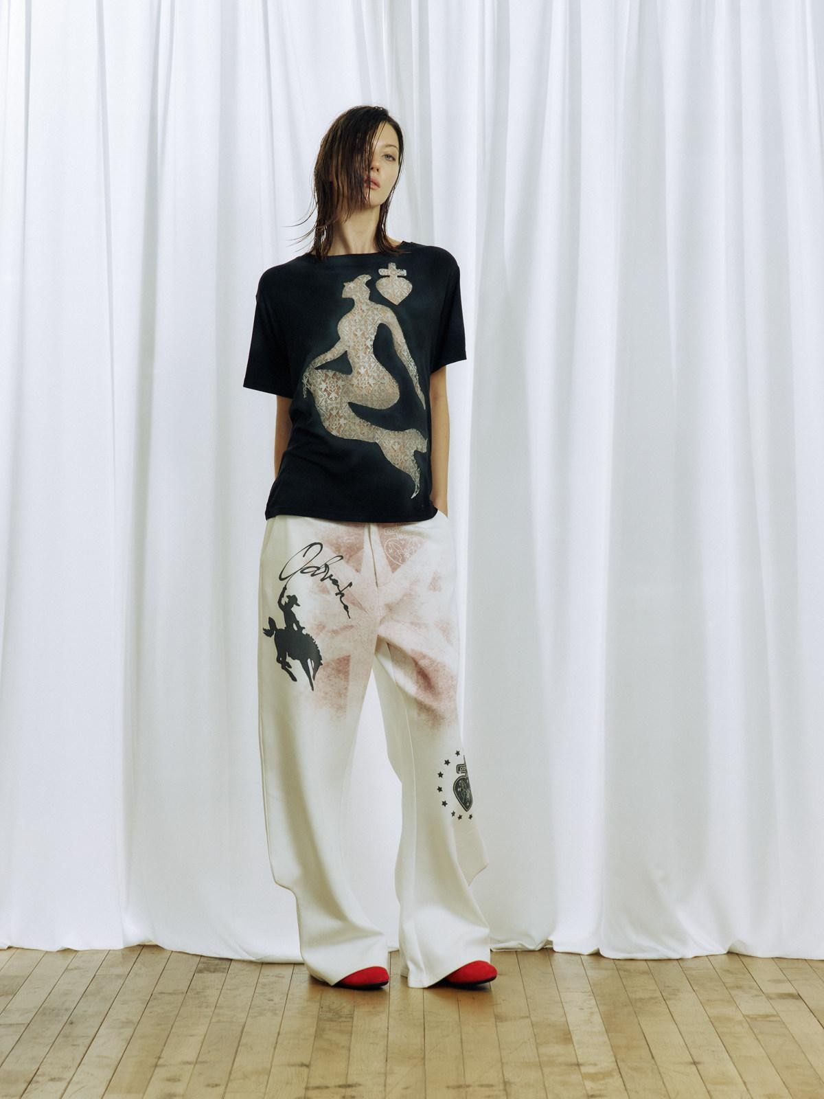 APRIORITY Printed Knitted 3d Cut Asymmetric Cuff Women's Cotton Lyocell Blend Sweatpants