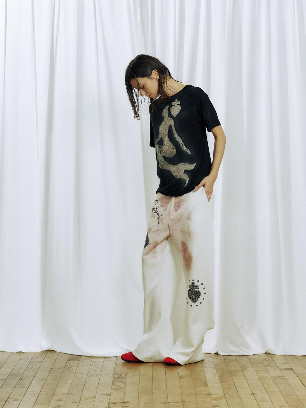 APRIORITY Printed Knitted 3d Cut Asymmetric Cuff Women's Cotton Lyocell Blend Sweatpants