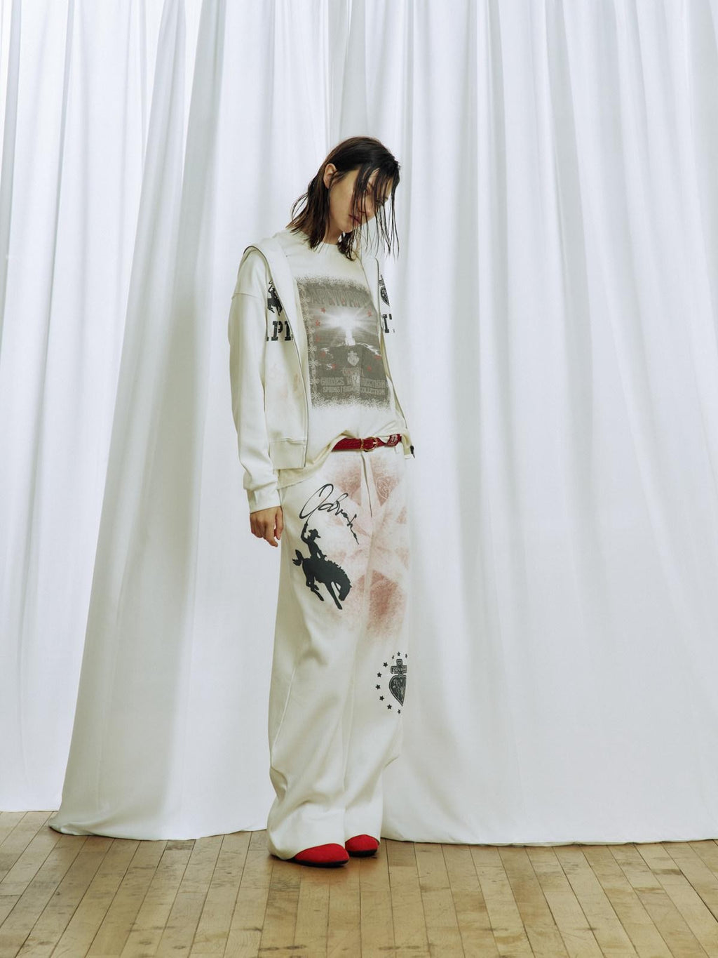 APRIORITY Printed Knitted 3d Cut Asymmetric Cuff Women's Cotton Lyocell Blend Sweatpants