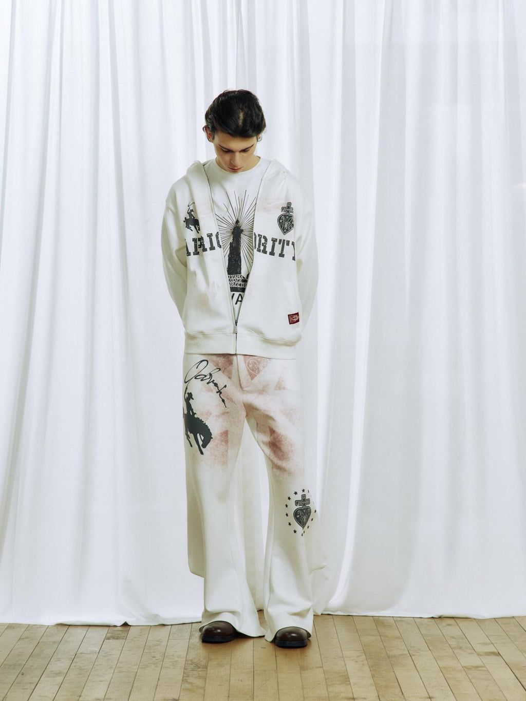 APRIORITY Printed Knitted 3d Cut Asymmetric Cuff Women's Cotton Lyocell Blend Sweatpants
