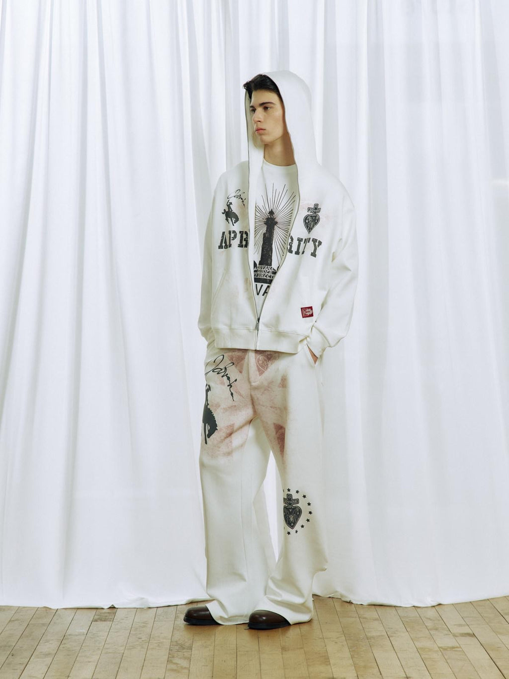 APRIORITY Printed Knitted 3d Cut Asymmetric Cuff Women's Cotton Lyocell Blend Sweatpants