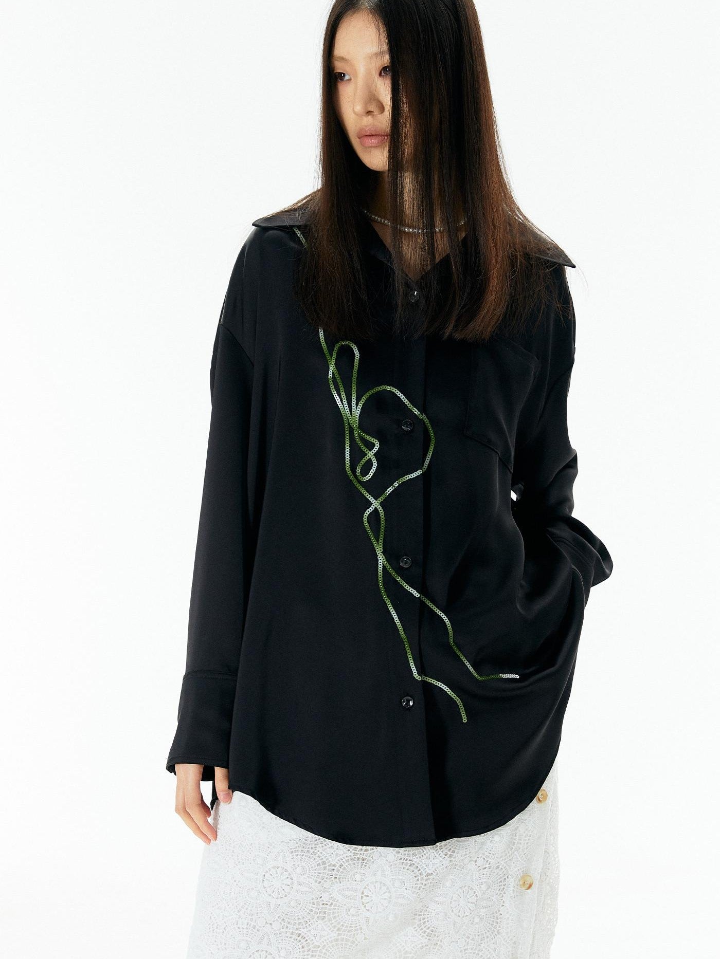APRIORITY Rattan Vine Sequin Embroidered Modern Chinese Women's Shirts