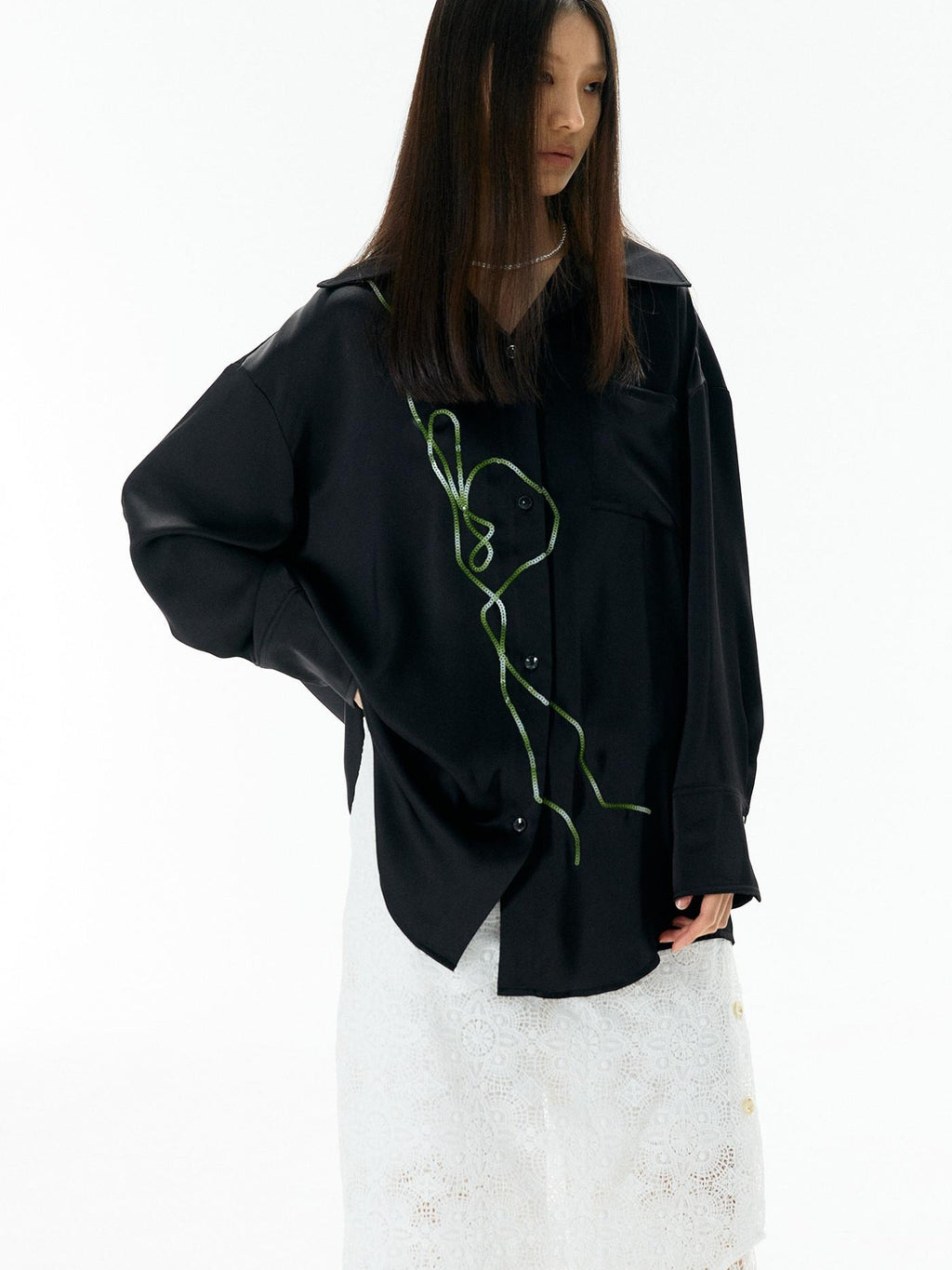 APRIORITY Rattan Vine Sequin Embroidered Modern Chinese Women's Shirts