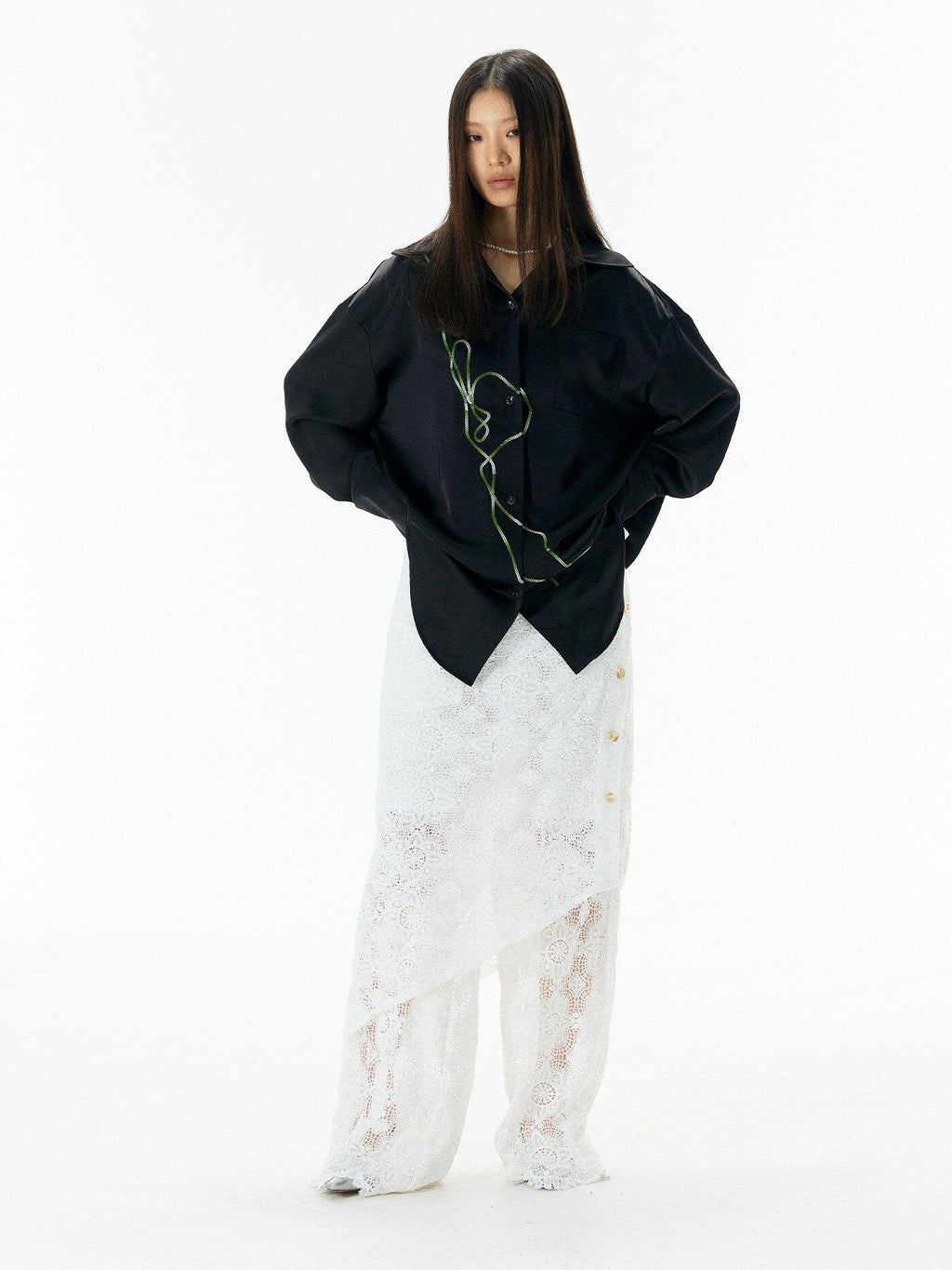 APRIORITY Rattan Vine Sequin Embroidered Modern Chinese Women's Shirts