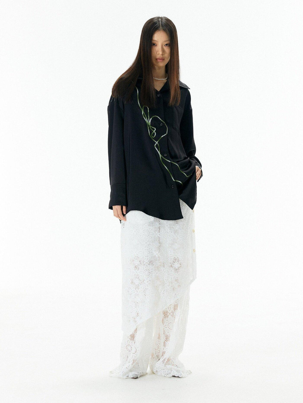 APRIORITY Rattan Vine Sequin Embroidered Modern Chinese Women's Shirts