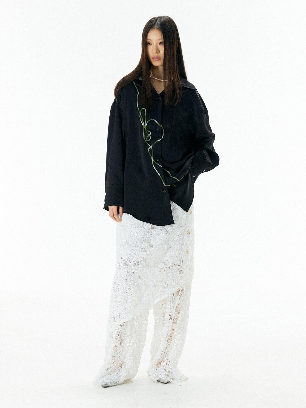 APRIORITY Rattan Vine Sequin Embroidered Modern Chinese Women's Shirts