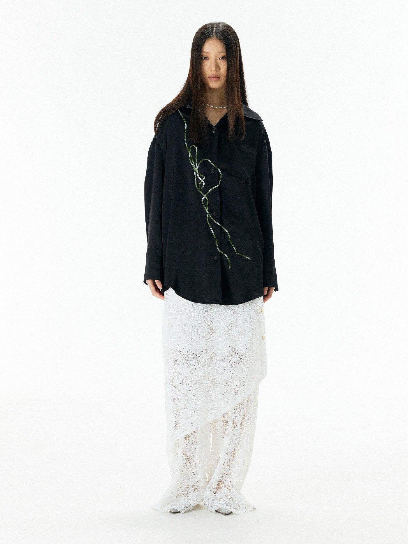 APRIORITY Rattan Vine Sequin Embroidered Modern Chinese Women's Shirts