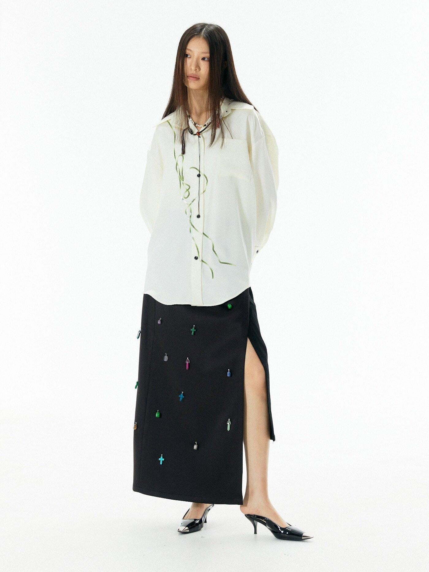 APRIORITY Rattan Vine Sequin Embroidered Modern Chinese Women's Shirts