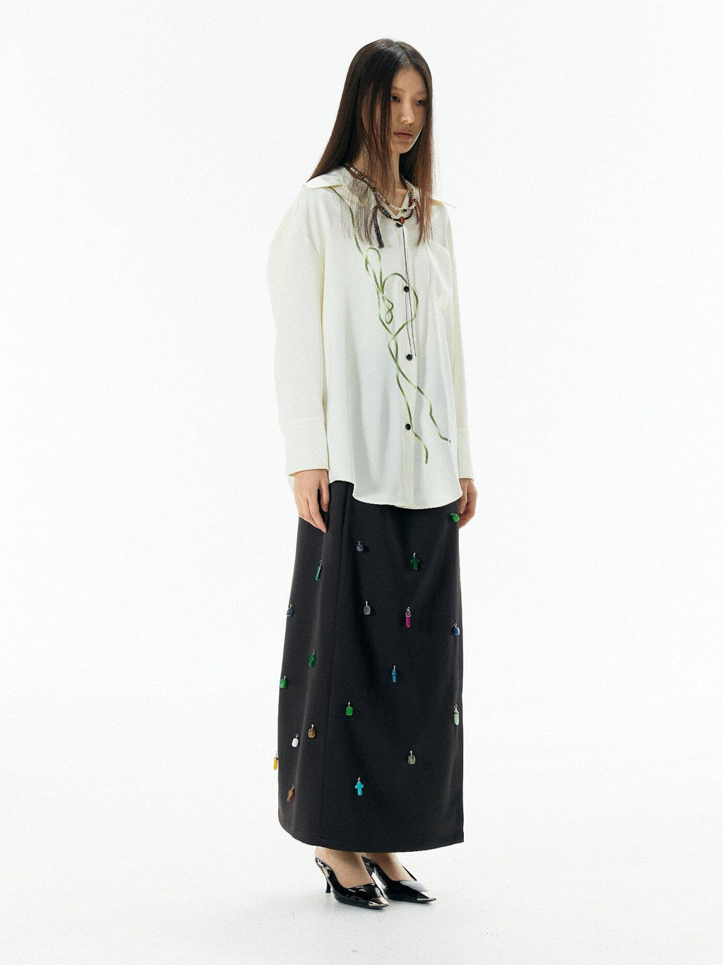 APRIORITY Rattan Vine Sequin Embroidered Modern Chinese Women's Shirts