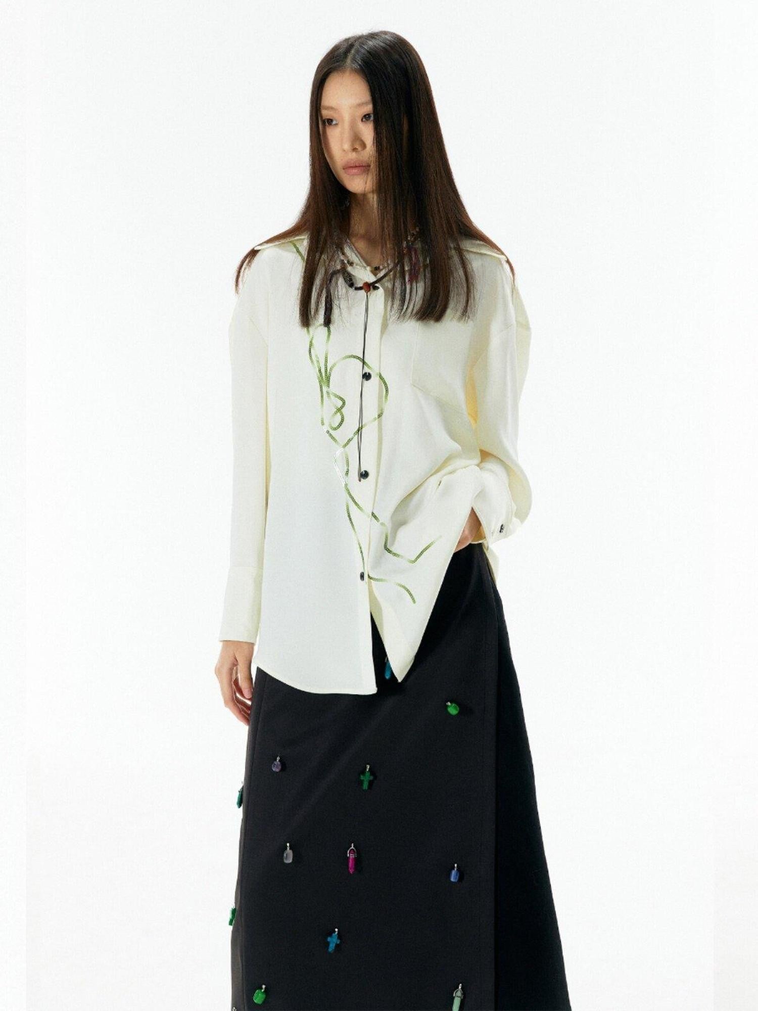 APRIORITY Rattan Vine Sequin Embroidered Modern Chinese Women's Shirts