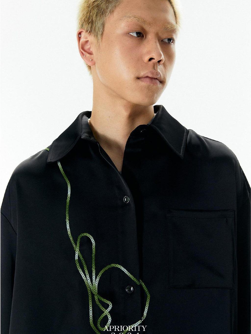APRIORITY Rattan Vine Sequin Embroidered Modern Chinese Women's Shirts