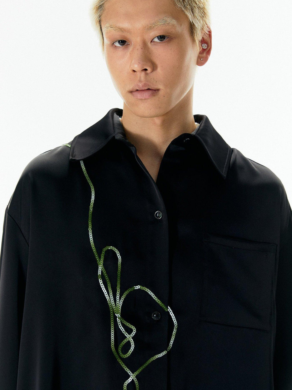APRIORITY Rattan Vine Sequin Embroidered Modern Chinese Women's Shirts