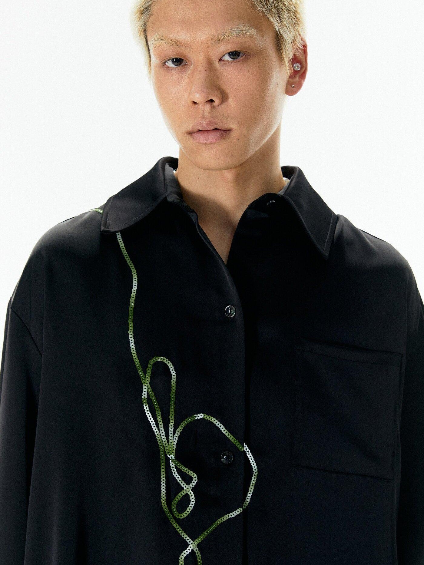 APRIORITY Rattan Vine Sequin Embroidered Modern Chinese Women's Shirts
