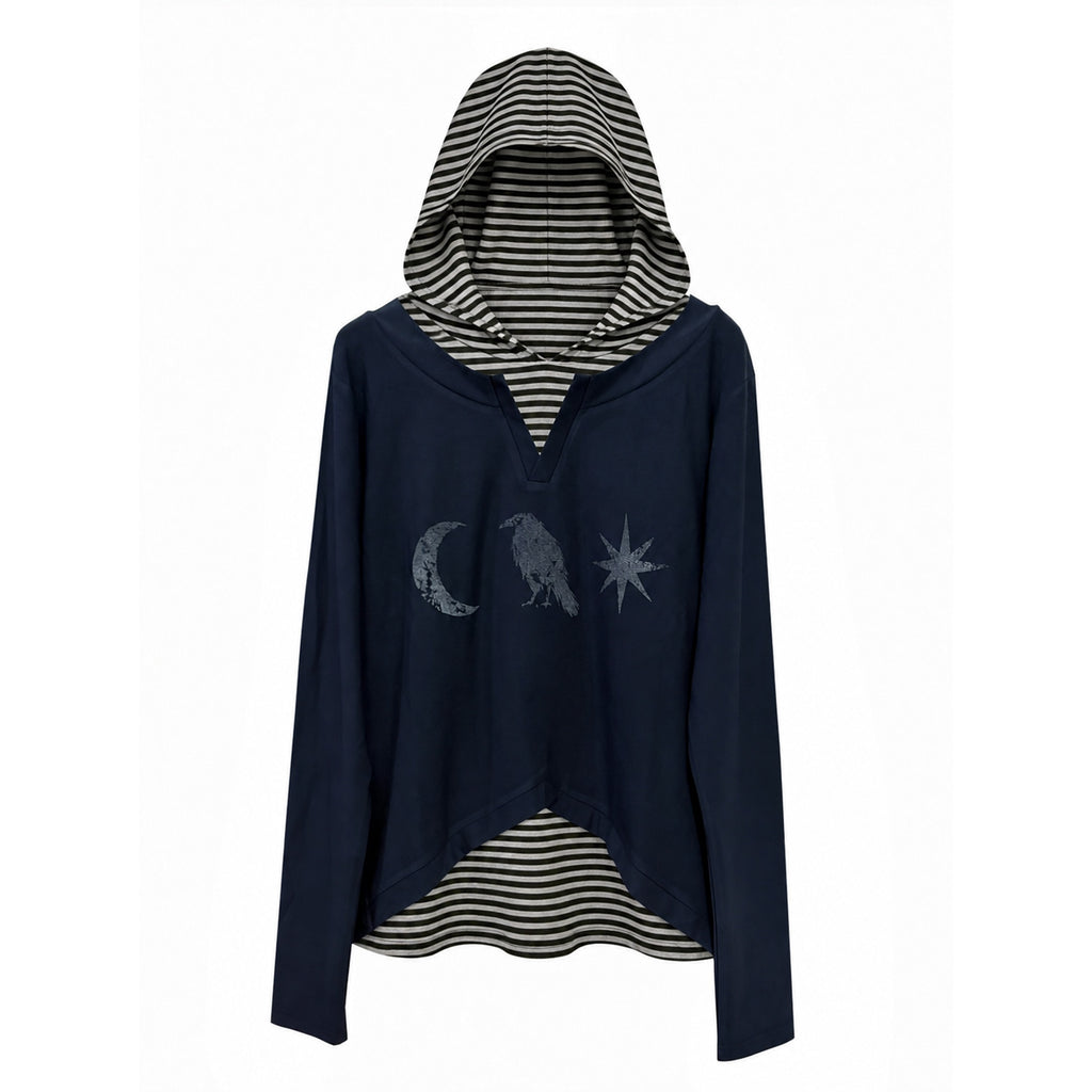 APRIORITY_Raven_Print_Double_Layer_Contrast_Panel_Women's_Fleece_Lined_Slim_Fit_Long_Sleeve_Pullover_Hoodies_1081907351561_MISSTT