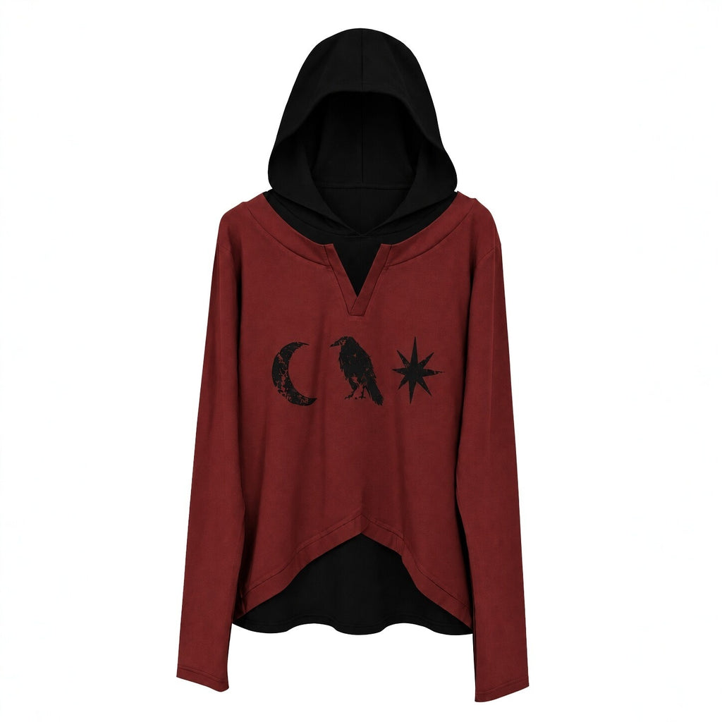 APRIORITY_Raven_Print_Double_Layer_Contrast_Panel_Women's_Fleece_Lined_Slim_Fit_Long_Sleeve_Pullover_Hoodies_1081907351561_MISSTT