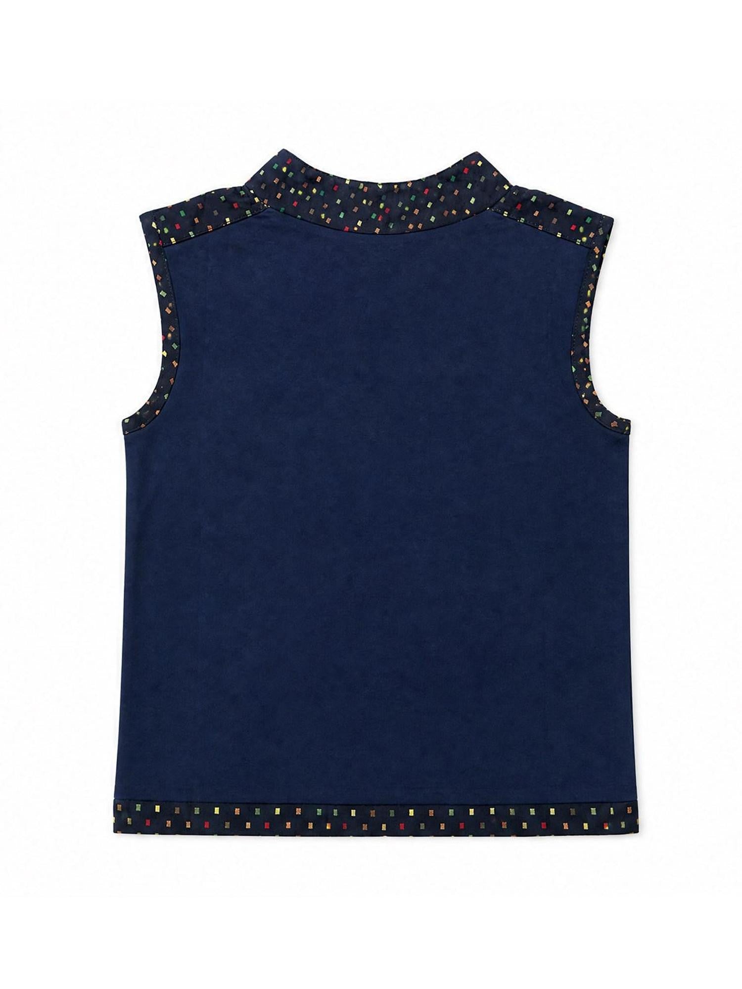 APRIORITY Retro Contrast Patchwork Embroidered Side Button Women's Cotton Blend Tank Tops