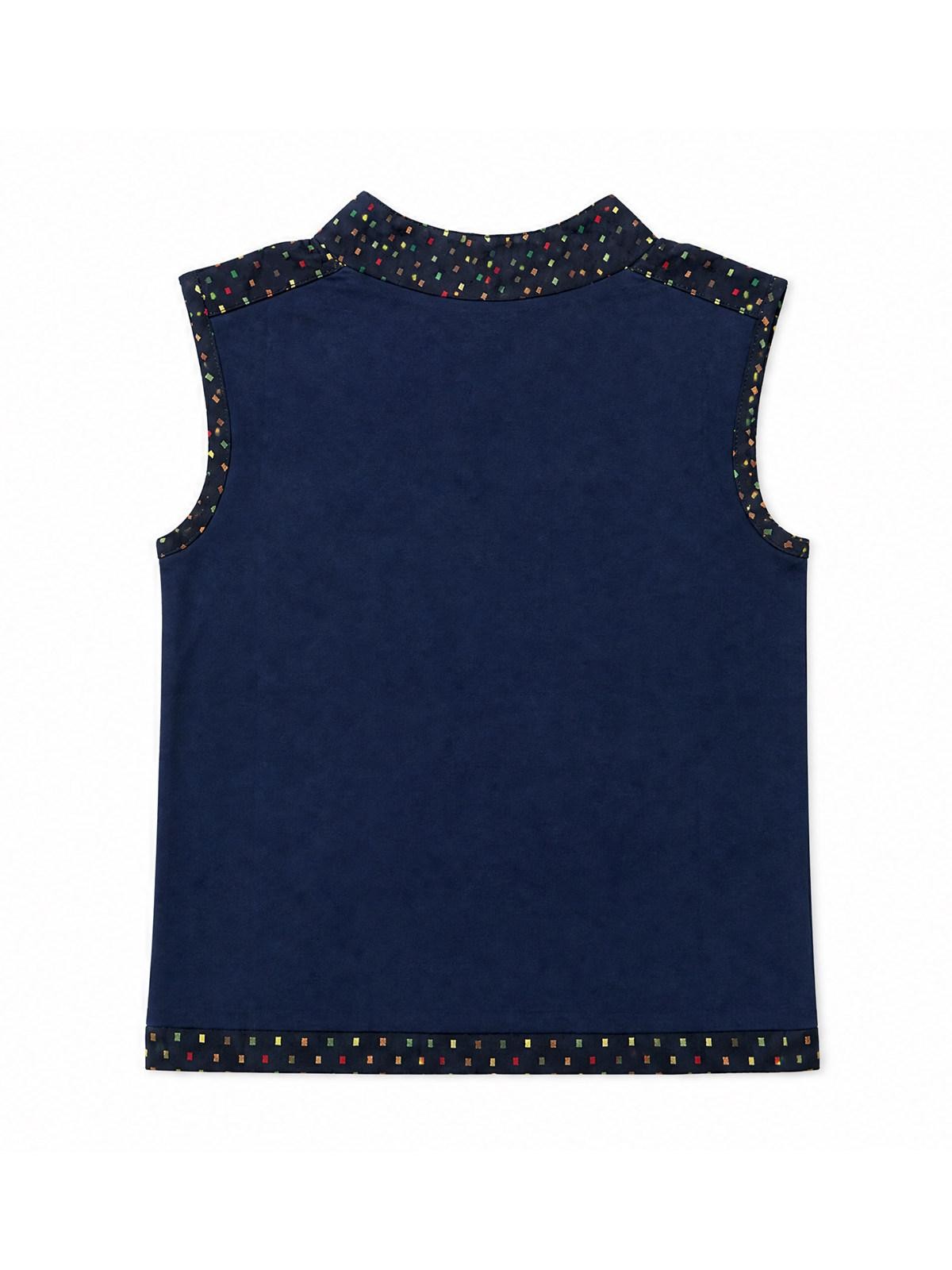 APRIORITY Retro Contrast Patchwork Embroidered Side Button Women's Cotton Blend Tank Tops