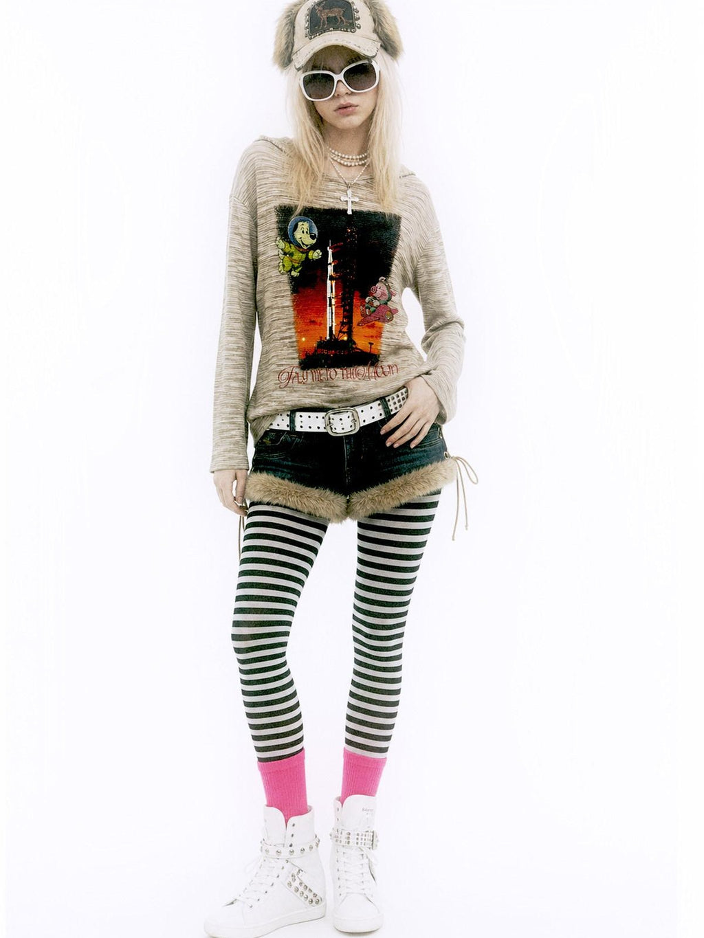 APRIORITY Rhinestone Print 3d Textured Striped Women's Polyester Cotton Hoodies