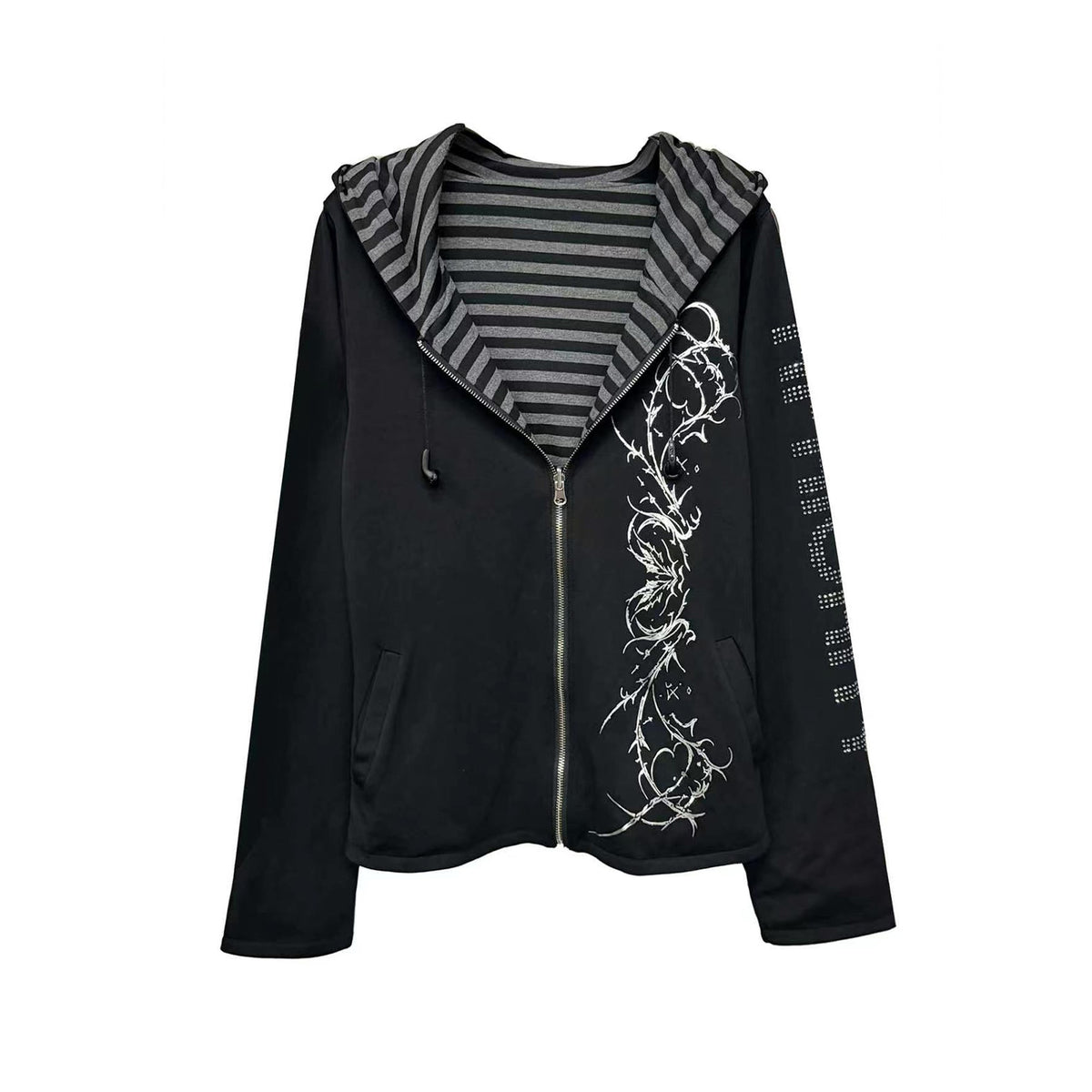 APRIORITY_Rhinestone_Print_Reversible_Striped_Modal_Women's_Zip-up_Hoodies_1073942987379_MISSTT