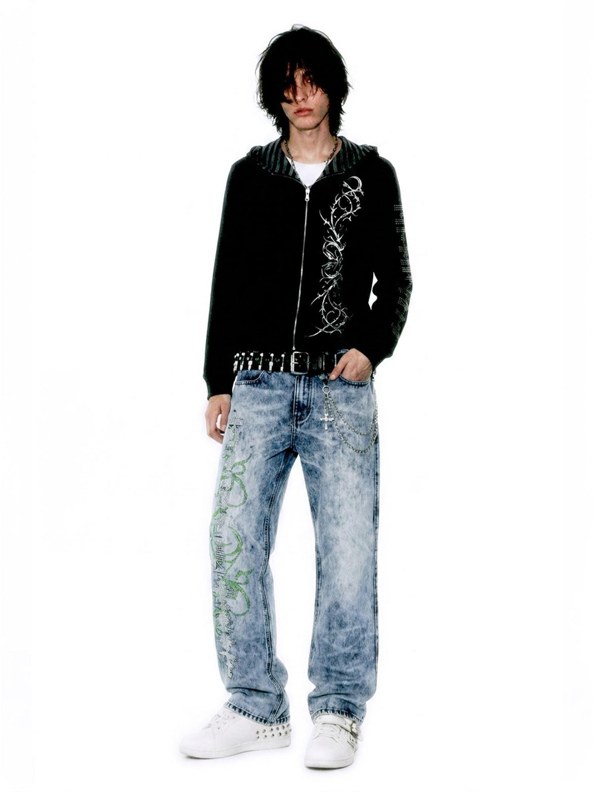 APRIORITY Rhinestone Print Reversible Striped Modal Women's Zip-up Hoodies