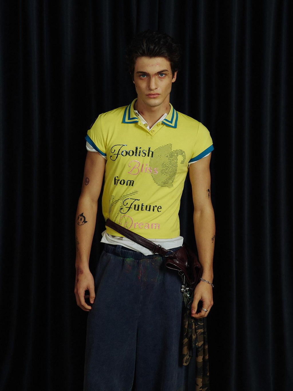 APRIORITY Sequin Embroidered Colorblock Polo Women's Cropped Short Sleeve T-shirts