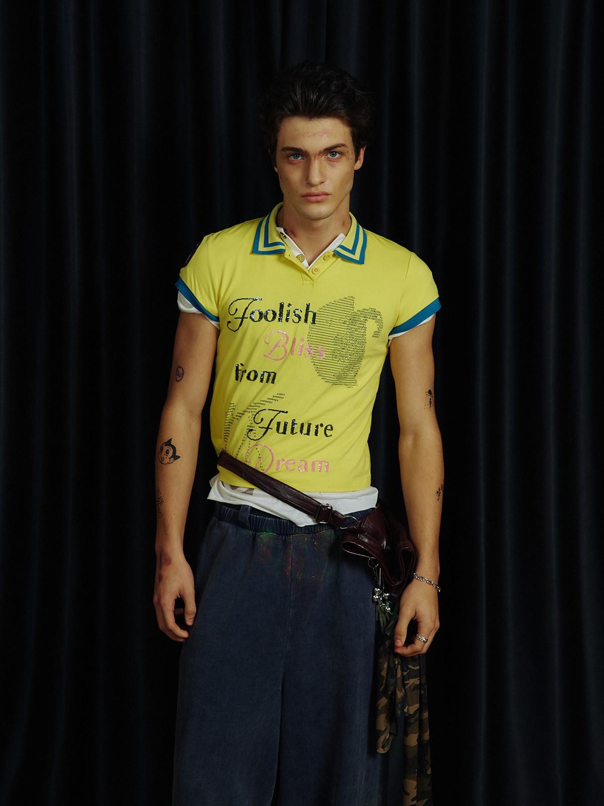 APRIORITY Sequin Embroidered Colorblock Polo Women's Cropped Short Sleeve T-shirts