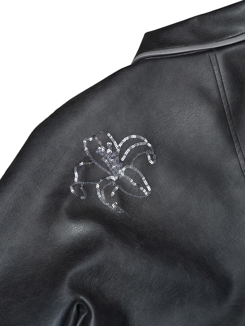 APRIORITY Sequin Embroidered Distressed Faded Loose Fit Women's Leather Jackets