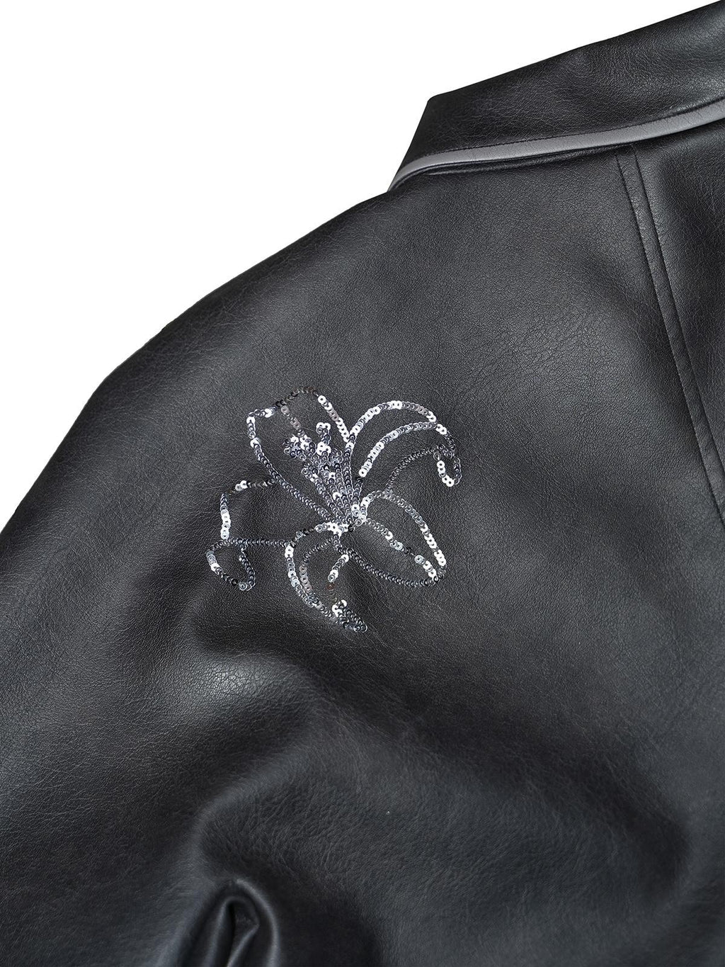 APRIORITY Sequin Embroidered Distressed Faded Loose Fit Women's Leather Jackets