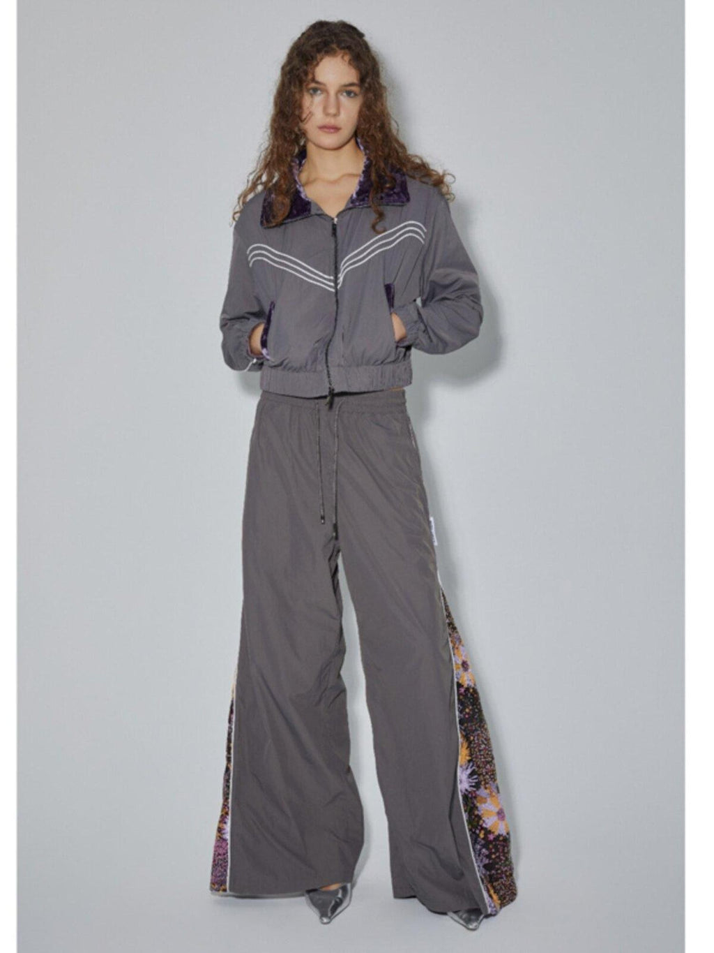APRIORITY Sequin Spliced Low Waist Drapey Women's Nylon Polyester Pvc Wide-leg Pants